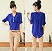 Bestnow Women's Spring Summer Chiffon V-neck Sleeveless Pocket Blouse Shirt Tops (XL, Blue)