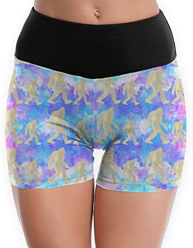 Bigfoot Hide and Seek Champion Funny Wood Women's Workout Yoga Running Boy Cut Foldover Shorts Print Stretch Shorts