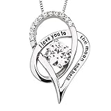 Sterling Silver "I love you to the moon and back" Cubic Zirconia Necklace Heart Pendant (Jewelry)