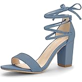 Allegra K Women's Tie Up Strappy Heels Chunky High Heels Haze Blue Sandal 7 M US