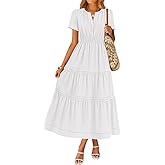 ZESICA Women's Summer Casual Short Sleeve Midi Dresses 2026 V Neck Elastic Waist Tiered Flowy Boho Dress with Pocket