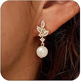 Pearl Earrings for Women Trendy - Dainty 14K Gold Plated/Silver Pearl Drop Dangle Earrings Hypoallergenic Pearls Huggie Hoop Earring Simple Wedding Earring for Brides Formal Jewelry Gifts