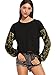ROMWE Women's Sweater Shimmer Glam Sequin Embellished Sparkle Sleeve Sweatshirt Top Black