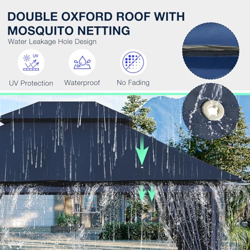 JolyDale 12x10 Ft Double Roof Gazebo with Mosquito Netting & Curtains, Waterproof Outdoor Canopy image 12