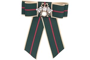 Retzjorv Vpang Crystal Bee Bow Brooch Pre-Tied Neck Tie Brooch Pin Striped Bow Tie for Women Wedding Party Bow Tie