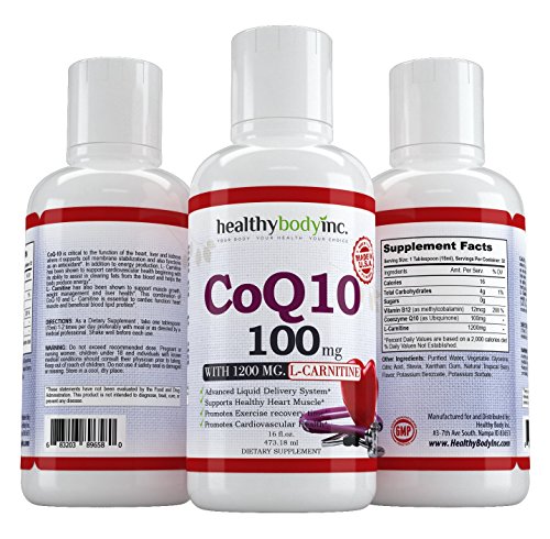 CoQ10 100mg for Heart Health and L-CARNITINE 1200mg for Cardiovascular Health and B12 Tropical Berry Flavor, 16oz.