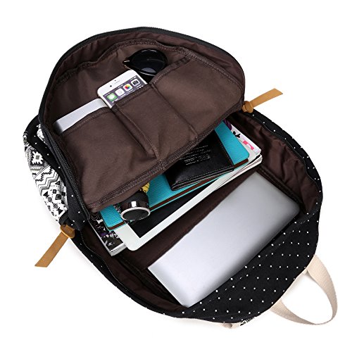 Goldwheat Fashion Dot Set Canvas School Backpack Lightweight Casual Laptop Bag Teen Girls Boys School Shoulder Bag Daypack Handbag(Purple)