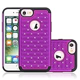 iPhone 7 Case, NOVT Shockproof Heavy Duty Mobile Phone Case iPhone 7 Phone Case Cover Hybrid Dual Layer Hard PC with Soft Rubber Rhinestone Bling Apple iPhone 7 Protective Case 2016 (Purple/Black)