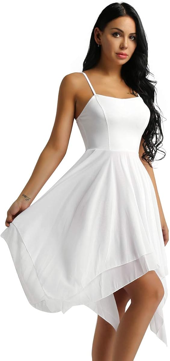 easyforever Women's Elegant Lyrical Ballet Contemporary Dance Dresses Asymmetric Sweetheart Dress: Clothing