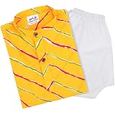 Superminis Cotton Baby Boys Sanganeri Lehariya Printed Kurta Set and White Pyjama with Elastic Closure