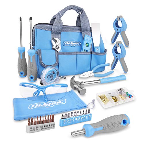 Hi-Spec 34-teiliges blaues Heimwerker-Werkzeugset & Schutzbrille mit 100-teiligem Wandbild-Aufhängeset für die Reparatur…