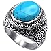 KONOV Mens Stainless Steel Ring, Classic Vintage, Blue Silver