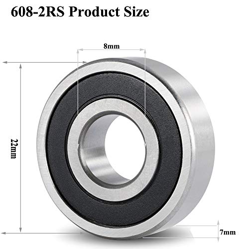 image for EXERAUO 608-2RS Bearings Skateboard Bearings Deep Groove Ball Bearings
