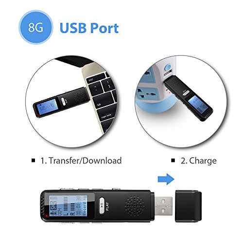 Digital Voice Activated Recorder, MAOZUA 8GB Sound Audio Recorder Dictaphone for Lectures Meetings, USB Rechargeable Recorder with MP3 Player,Metal Casing - Thumbnail 4