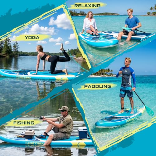 TIDETREK 11'/11'6" x 33"/34" x 6" Inflatable SUP Paddle Board – Extra-Wide, Stable Stand Up Paddle Board with Premium Full Accessory Set for Adults & Youth