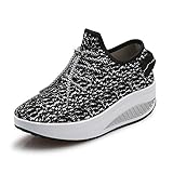 JARLIF Women's Platform Canvas Walking Sneakers - Comfortable Lightweight Lace-up Fitness Shoes Black US7