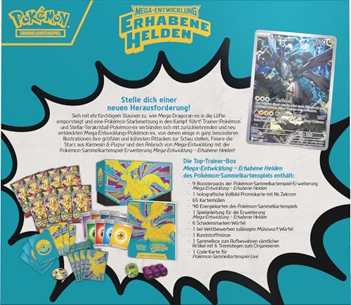 Pokémon-Sammelkartenspiel: Top-Trainer-Box Mega-Entwicklung – Erhabene Helden (1 Vollbild-Promokarte, 9 Boosterpacks & Premium-Zubehör) 4