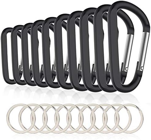 Michael Josh 10PCS 3"/8CM Aluminum Carabiner Clips,Premium Durable D-Ring Caribeaner with Keyring for Home RV Camping Fishing Hiking Traveling Backpack and Keychain