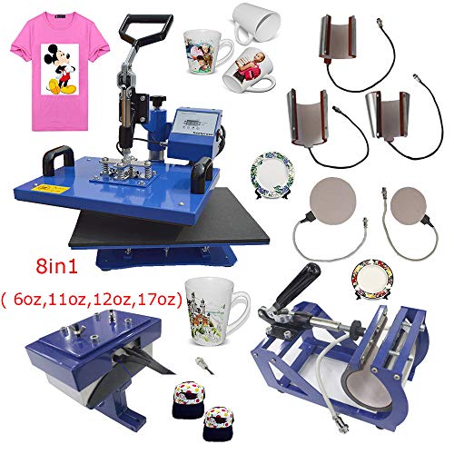 Techtongda 110V 8in1 Multifunctional Sublimation Flat Heat Press Transfer Machine with Mug Plate Cap Hat T-Shirts Flat Printing Parts DIY Craft (Item #110402)