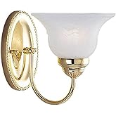 Livex Lighting 1531-02 Edgemont Single Light Wall Sconce Polished Brass with White Alabaster Glass, 7 x 8.75 x 8