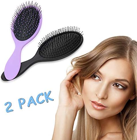 Detangle Brush, Air Cushion Comb with Anti Static and Massage Scalp, Detangling Frizz Hair Brush for All Hair Type - 2 Piece(Black and Purple)