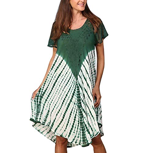 Ximandi Women's Loose O Neck Lace Print Puffy Midi Dresses Ladies Elegant Party Dress Green - Thumbnail 2