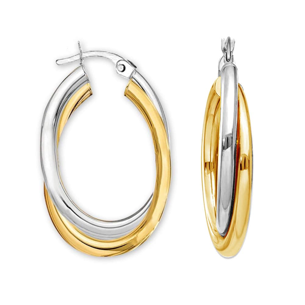 LeCalla 925 Sterling Silver Hoop Earrings 14K Gold-Plated Jewelry Two-Tone Intertwining Large Oval Shape Chunky Hoops Earring for Women - 35mm