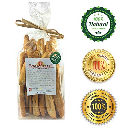 Handmade Italian OLIVE BREADSTICKS 5.29oz of Fun | 100% Organic Ingredients and Extra Virgin Olive Oil | Perfect for Parties and Finger Food | Imported From Italy | Mastro Cesare | Handmade Italian