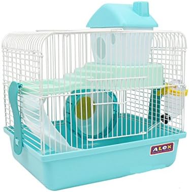 MINIES 2 Storey Levels Floor Small Pet Habitat Dwarf House Water Bottle Wheel Cage Portable Hamster Gerbil Mouse 11.418.2611.81 inch Bluish