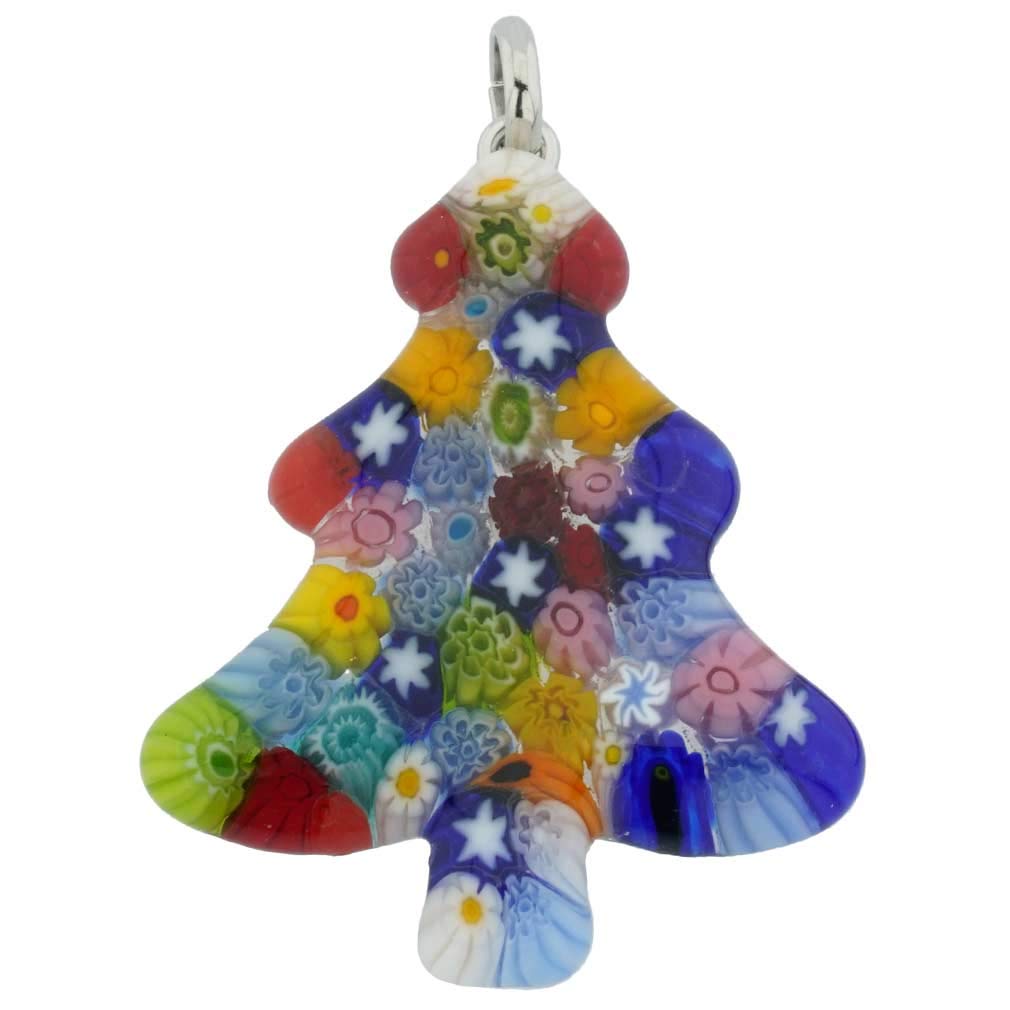 Glass Of Venice Murano Glass Italian Millefiori Christmas Tree Pendant Necklace Multicolor - Murano Glass Christmas Pendant for Women