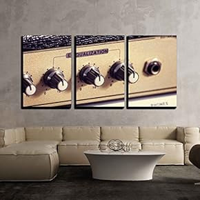 3 Piece Canvas Wall Art - Closeup of an Electric Guitar Amplifier - Modern Home Art Stretched and Framed Ready to Hang - 16"x24"x3 Panels