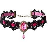 IS4U Gothic Lace Choker Necklace with Vintage Crystal Gems - Vampire Bat Design, Perfect for Halloween, Parties & Costumes