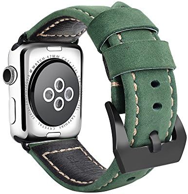 Gonyou Leather Watch Band Replacement Strap with Classic Metal Buckle for Apple Watch iWatch Series 1 / 2 Sport &amp; Edition (Leather Green42)