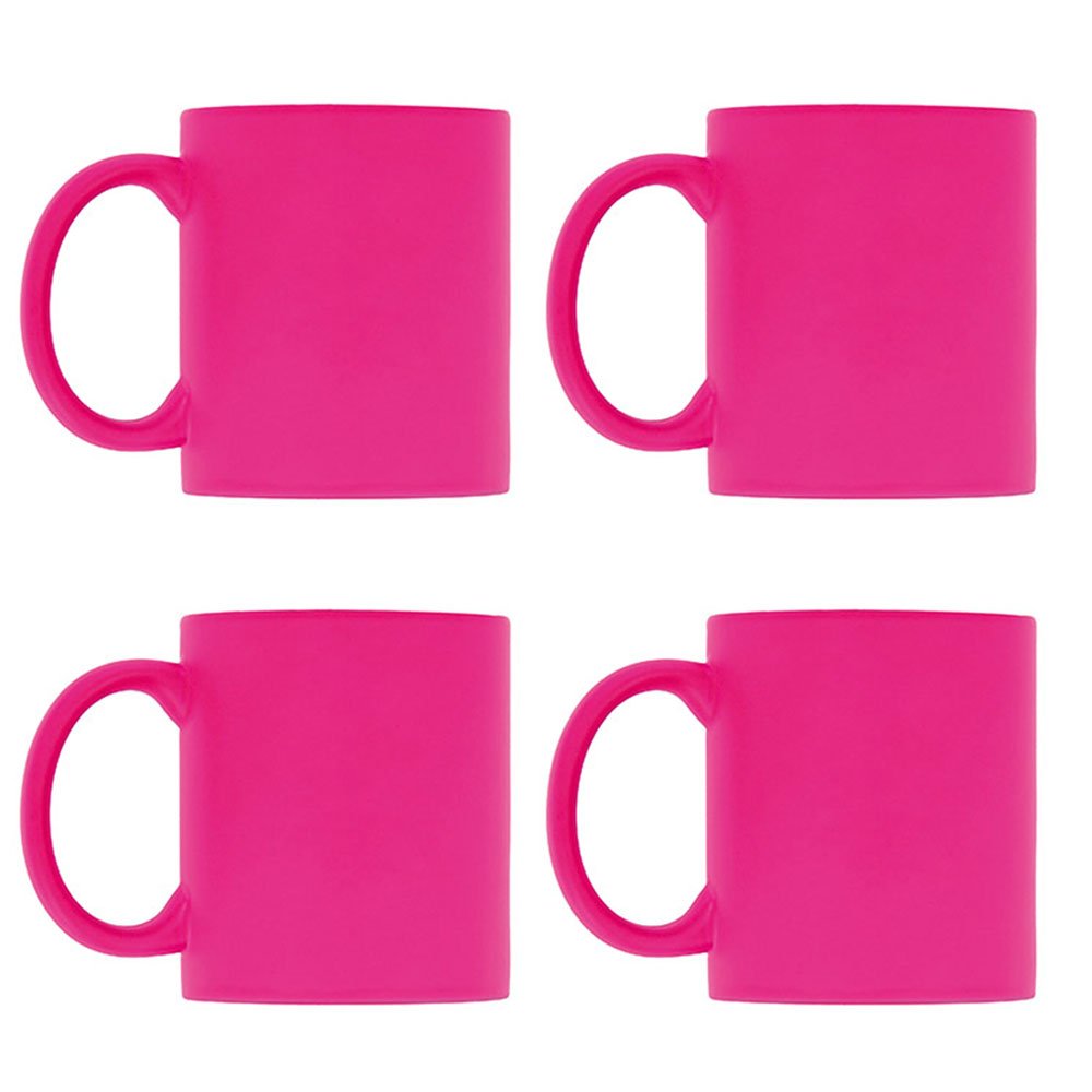eBuyGB Pack of 4 Bright Fluorescent/Neon Mug for Tea and Coffee, Ceramic, Pink, 310ml