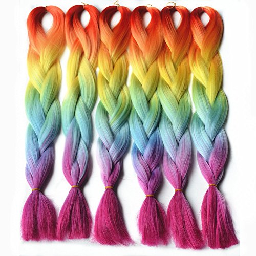 Jumbo kanekalon Colorful Rainbow Ombre Braiding Hair Extension (10pcs)