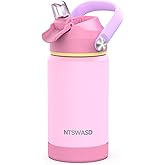 Ntswasd Kids Insulated Water Bottle with Straw,12 oz Boys Girls Cups with Stainless Steel Leak Proof for School Daycare(P)
