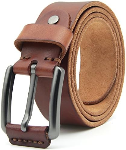 Distressed Soft Full Grain Leather belt with Pin Buckle,Brown&amp;Black Color,1.5" Wide Strap for Jeans-Gift Box