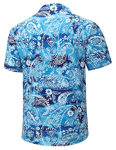 Simmashah Mens Hawaiian Shirt, Short Sleeves Button Down Beach Clothing, Unisex Summer Flamingos Casual Aloha Floral Shirts Paisley Blue S