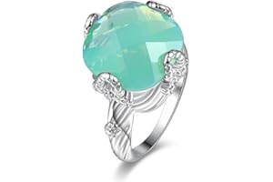 Uloveido Super Big Green Asscher-Shape Stone Engagement Rings for Women with Birthstone Y348