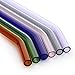 GINOVO 180mm * 8mm Reusable Bent Glass Drinking Straws, Set of 6 with 2 Cleaning Brushes, Multi Color - Green, Orange, Purple, Pink, Grey, Blue