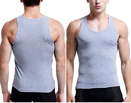 OMLADI Men Cotton Slim Tight Tank Top Sleeveless T-Shirt 3-Pack (XXXL, Grey)