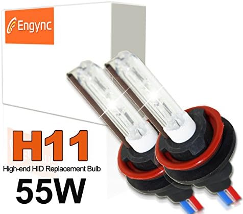 Engync 55W AC Ceramic Core H11 Xenon HID Replacement Bulbs | Hi/Low Diamond White Color (6000K)