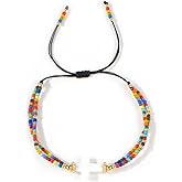 Opalencian Colorful Beads White Cross Drawstring Bracelet for Women,Dainty gold plated Beaded Bracelet Friendship Good Luck Charm Jewelry Gifts
