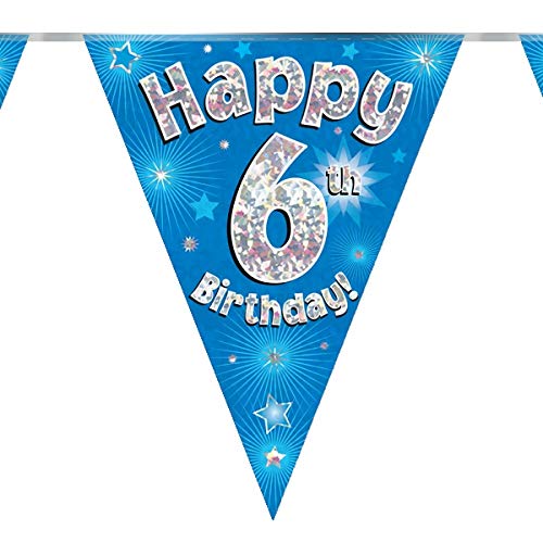 6th Birthday Blue Birthday Party Flag Banner Bunting Age 6