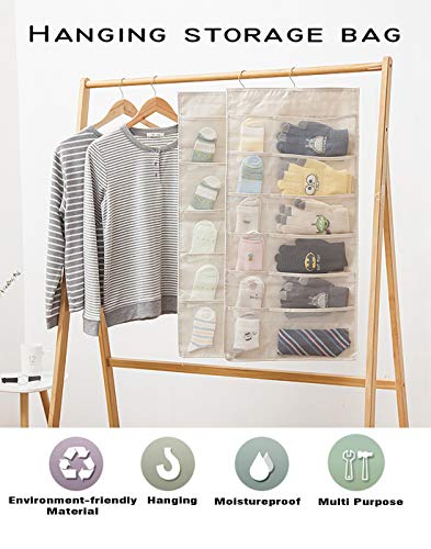 AARainbow Dual-Sided Hanging Closet Organizer with 30 Pocket for Underwear Stocking Toiletries Accessories Bra Dresser Panty Socks Drawers Home Basics 15.7 in31.5 in (Beige)