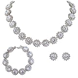 EVER FAITH Wedding Round Pave CZ Star Inspired Jewelry Set - Necklace Earrings Bracelet