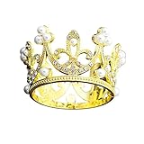 JANOU Mini Crown Cake Topper Crystal Pearl Tiara Children Hair Ornaments for Wedding Birthday Party Cake Decoration (Gold)