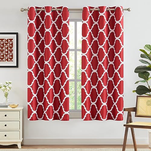 Melodieux Moroccan Fashion Thermal Insulated Room Darkening Blackout Grommet Window Curtains for Living Room, 42 by 63 Inch, Red (2 Panels)