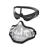 MGFLASHFORCE Airsoft Mask and Goggles Set, Steel Mesh Half Face Tactical Mask and UV400 Goggles for Halloween Cosplay Xmas Party