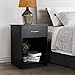 INTEY Modern Black Nightstand/Bedside Table with Drawer and Open Shelf, MDF Tall Bedroom End Table